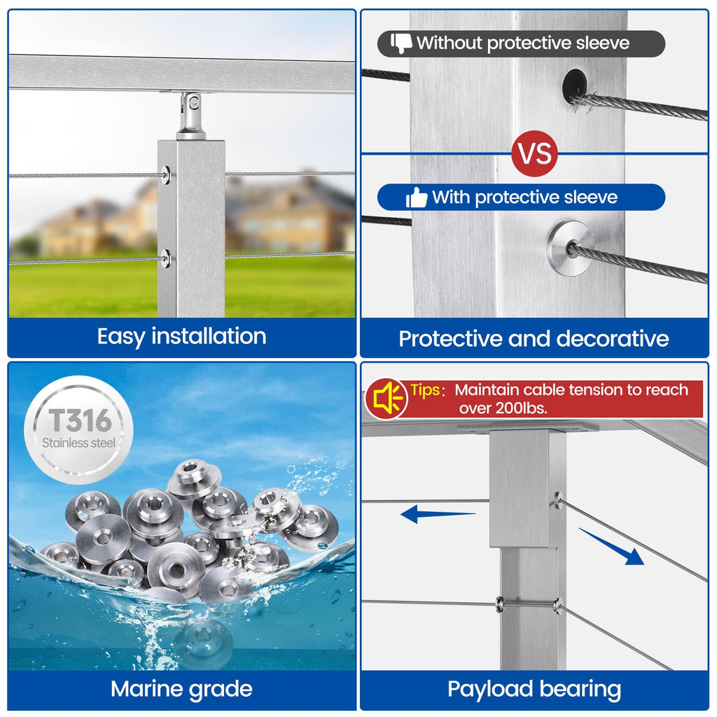 20Pack Cable Railing Level Protector Sleeve for Metal Post CR72