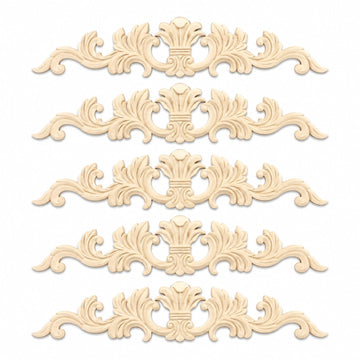 5pcs Unfinished Carved Wood Applique European French Wooden Onlay Trim Decorative Long Acanthus Leaf Medallion for