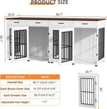 86.7 in Dog Crate Furniture for 2 Dogs, Extra Large Double Dog Cage Furniture TV Stand with Removable Divider