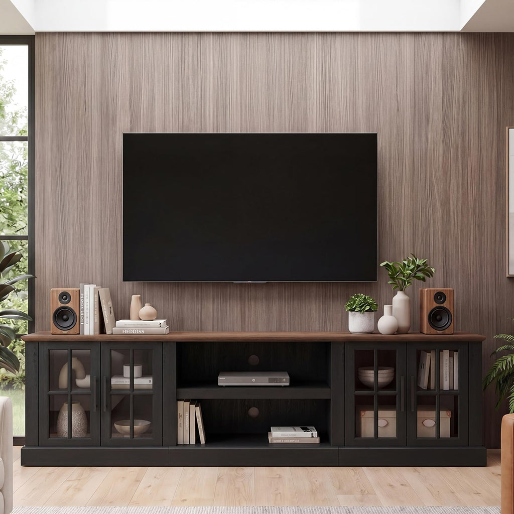 90" Farmhouse TV Stand for TVs up to 100", Media Entertainment Center with Adjustable Shelves and Large Storage