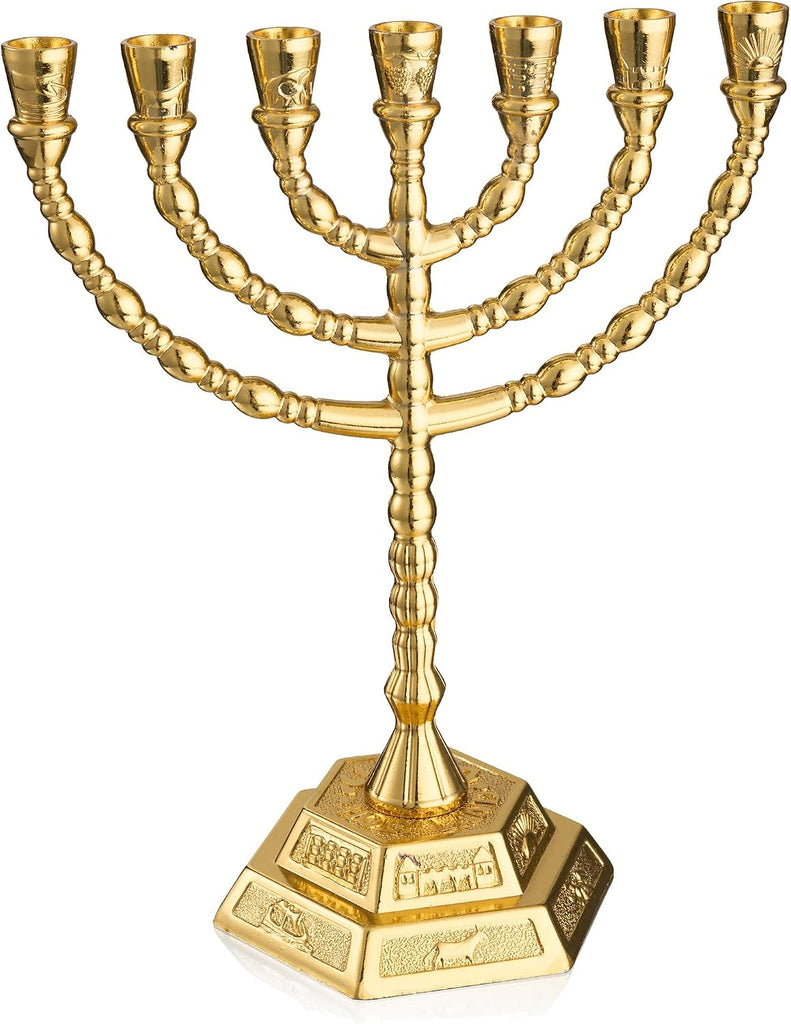 Golden 7 Branch Hanukkah Menorahs Candle Holder