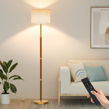 62" Mid Century Modern Wood Floor Lamp with Remote & Foot Switch