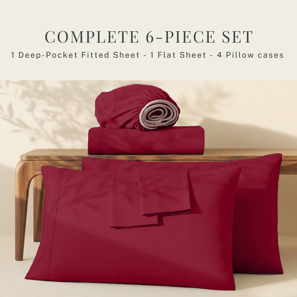 Extra Deep Pocket Sheets - Fits Mattress 18-24 Inches Deep - Extra Deep Pocket California King Size - 6 Piece Cal
