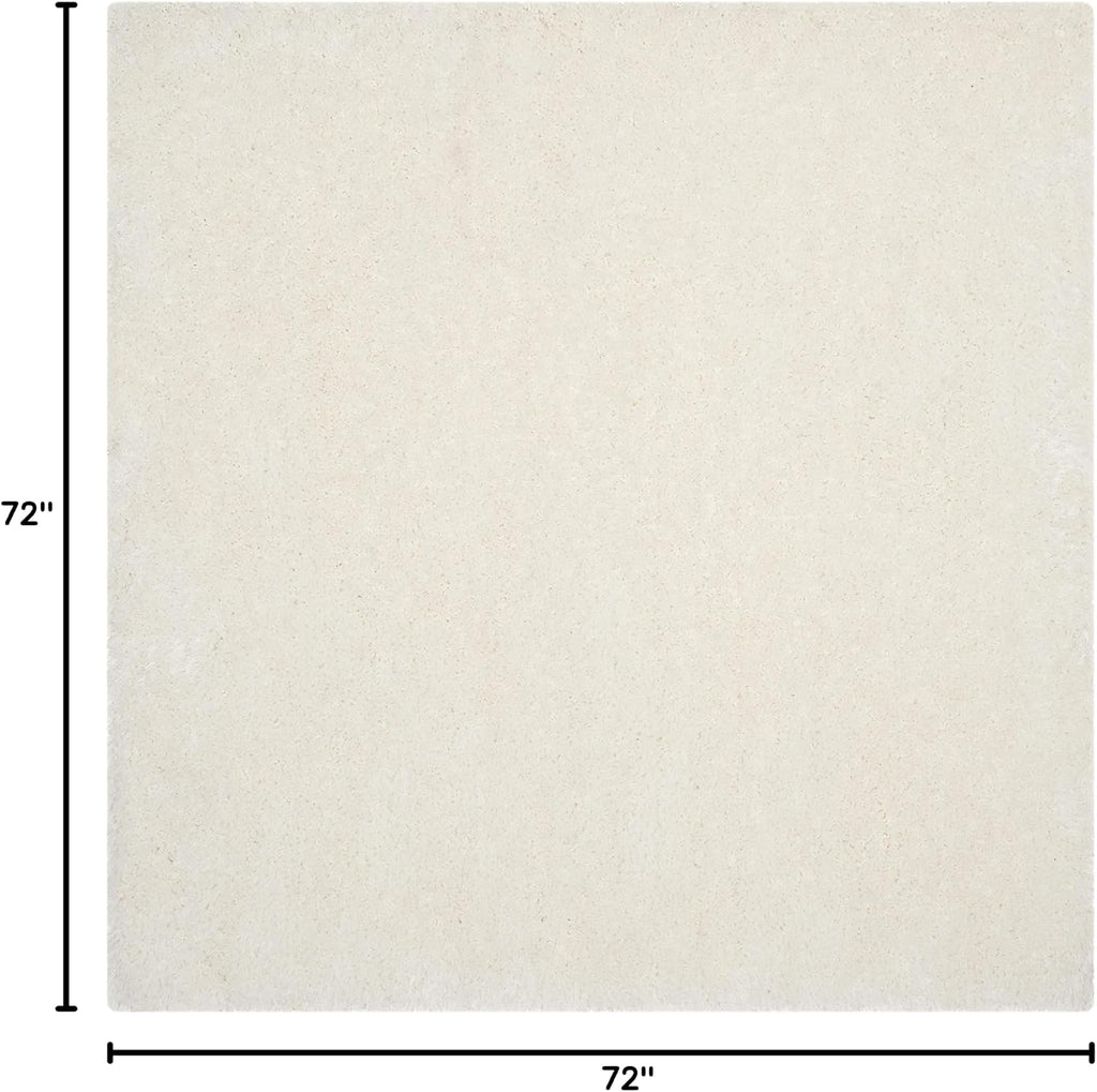 Luxe Shag Collection Area Rug - 6' Square, Ivory, Handmade Glam, 3.2-inch Thick Ideal for High Traffic Areas (SGX160A)
