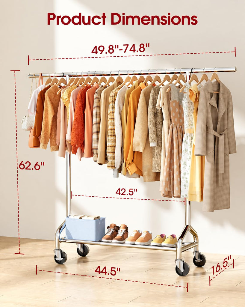 Extendable 49.8-74.8" W Stainless Steel Clothes Rack, Silver