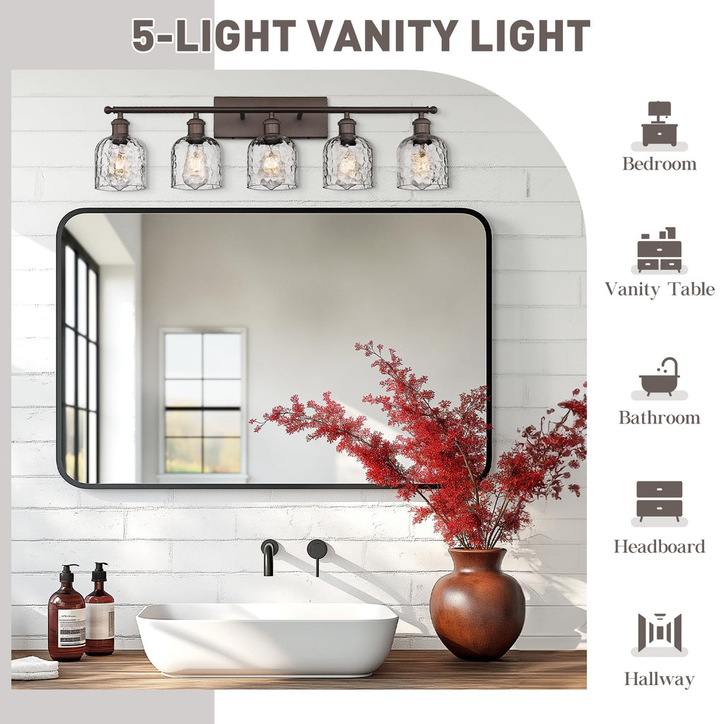 35 Inch Farmhouse Bathroom Lighting Fixture, 5-Light Bathroom Vanity Light, Oil Rubbed Bronze Finish with Clear
