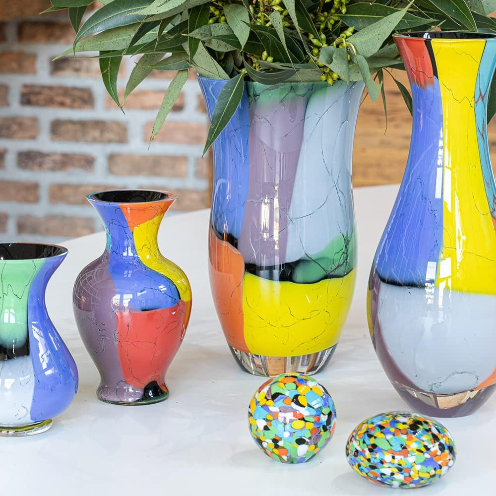 Murano Style Art Glass Paperweight Confetti Effect Hand Blown for Offices