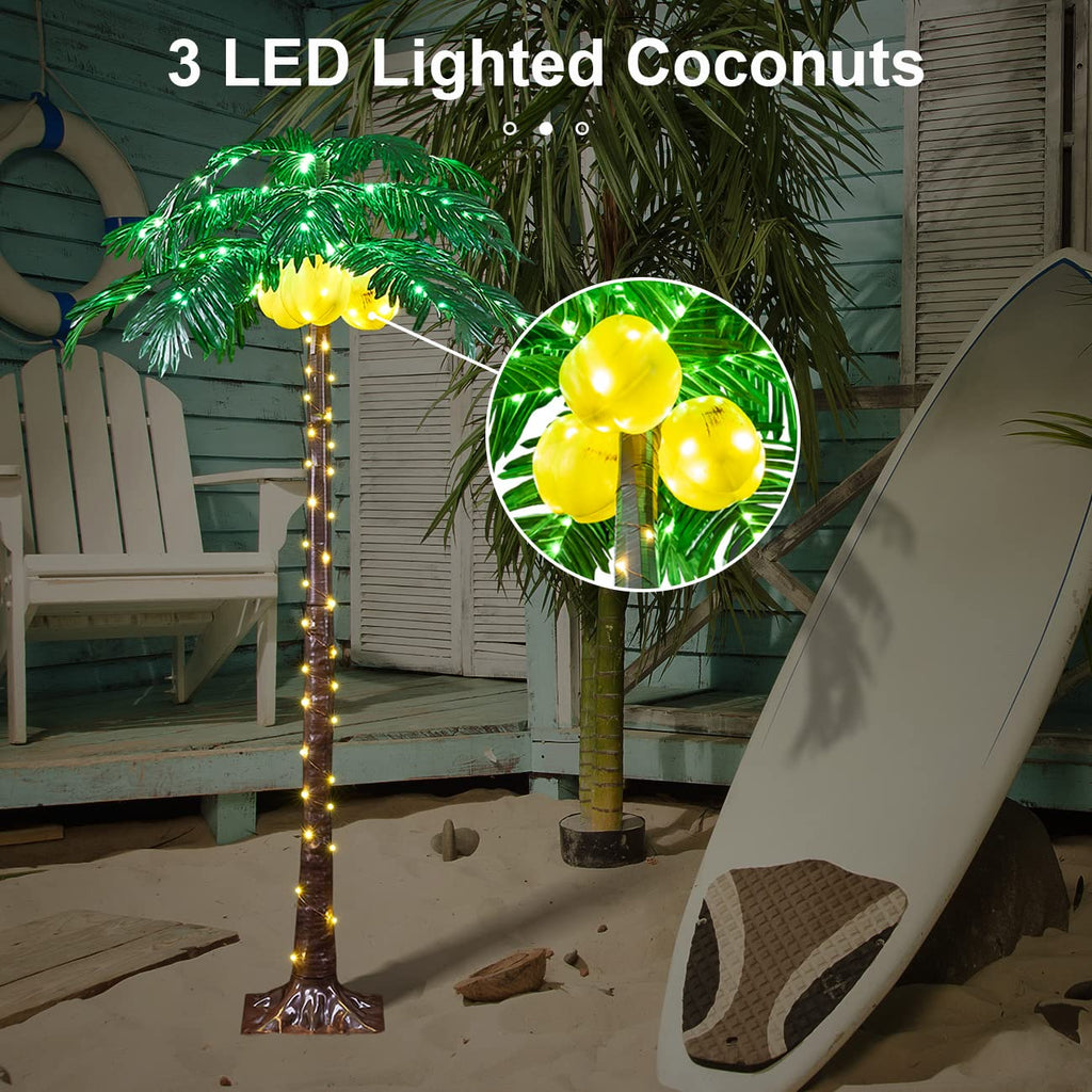 5FT Lighted Palm Tree 208 Warm White LED Artificial Greenery with Lights with USB & Adapter Patio Pool Tiki Decor