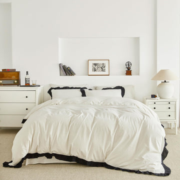 Ruffle Duvet Cover 100% Washed Cotton Black Ruffled Duvet Cover 3 Pieces Set 1 Cute Black White Lace Duvet