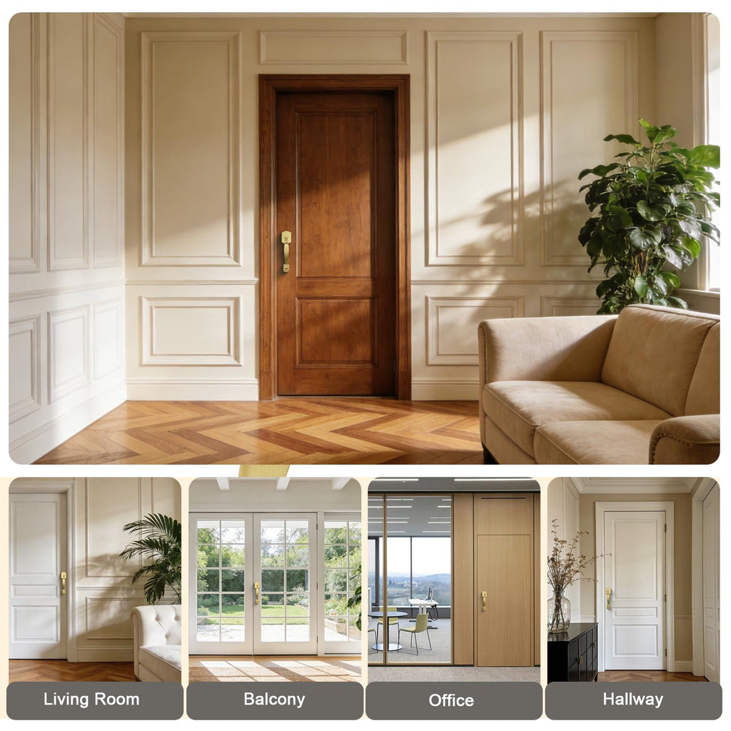 Front Door Handle,Brushed Gold, Heavy Duty Exterior Door Handle with Reversible Lever, Satin Gold Entry Lock Grip
