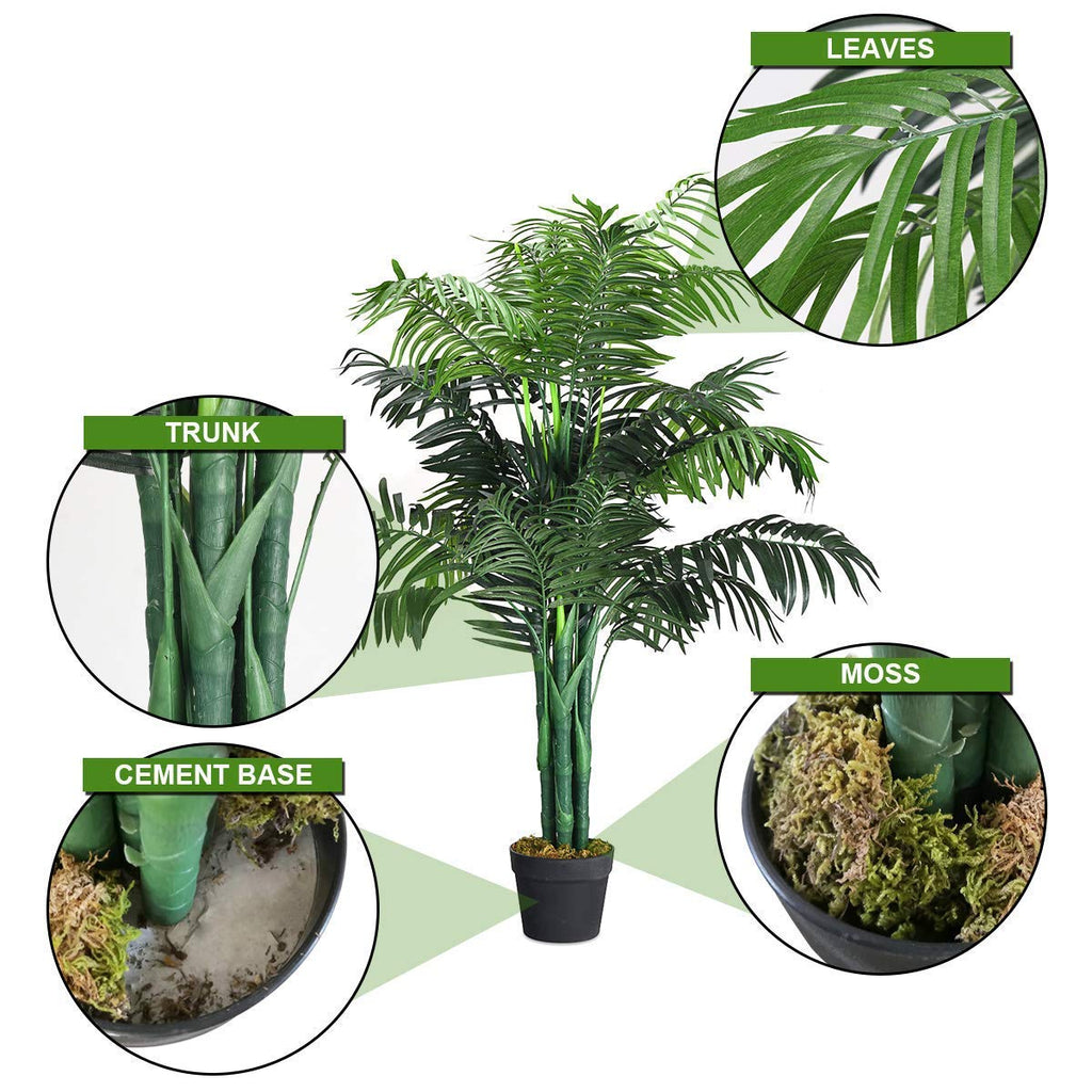 Ficus Fake Artificial Greenery Plants Pot Decorative Home, Office, Lobby (3.5Ft Palm Tree), Green