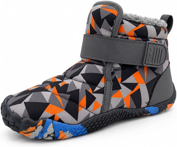 Toddler Boys Girls Snow Boots, Winter Insulated High-Top Barefoot Shoes with Non-Slip Sole & Fleece Lining