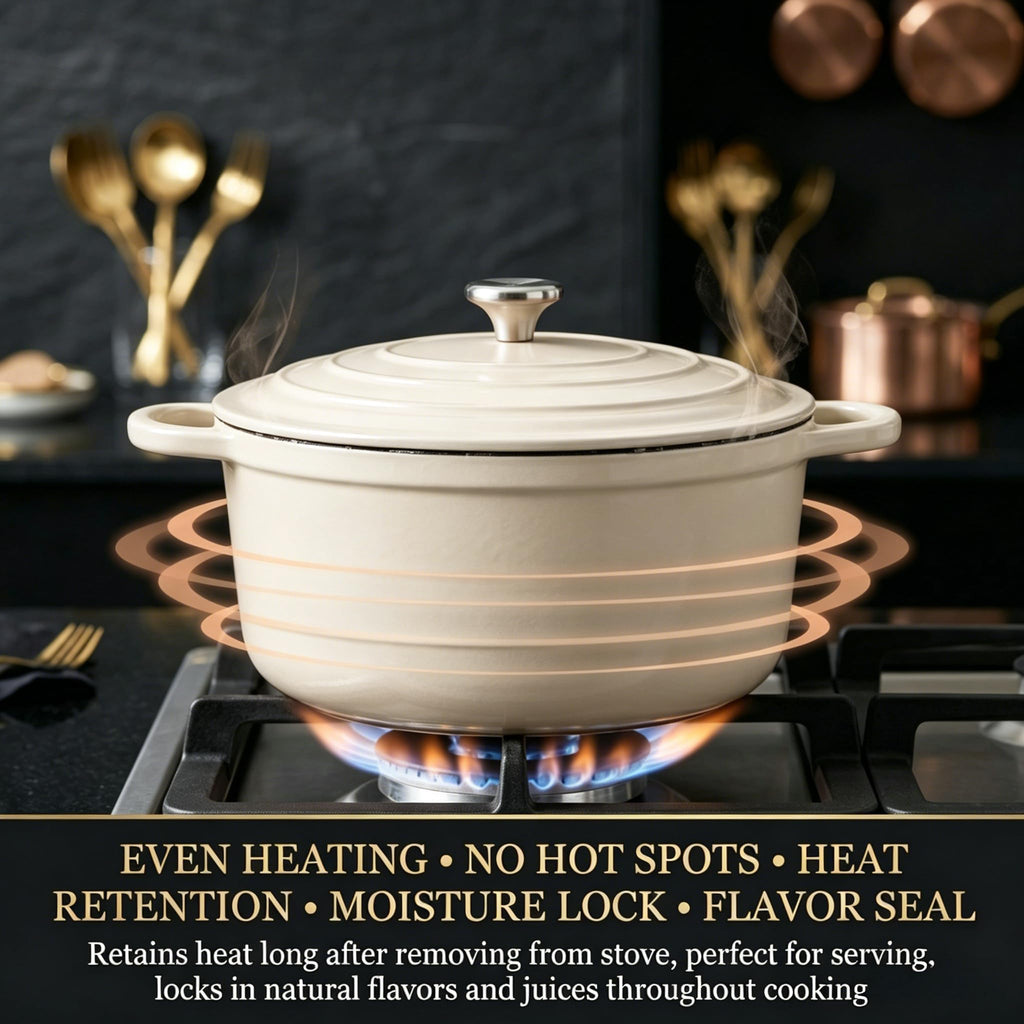 Nonstick Enameled Cast Iron Cookware Set, 4-Pcs Pots and Pans with Lids