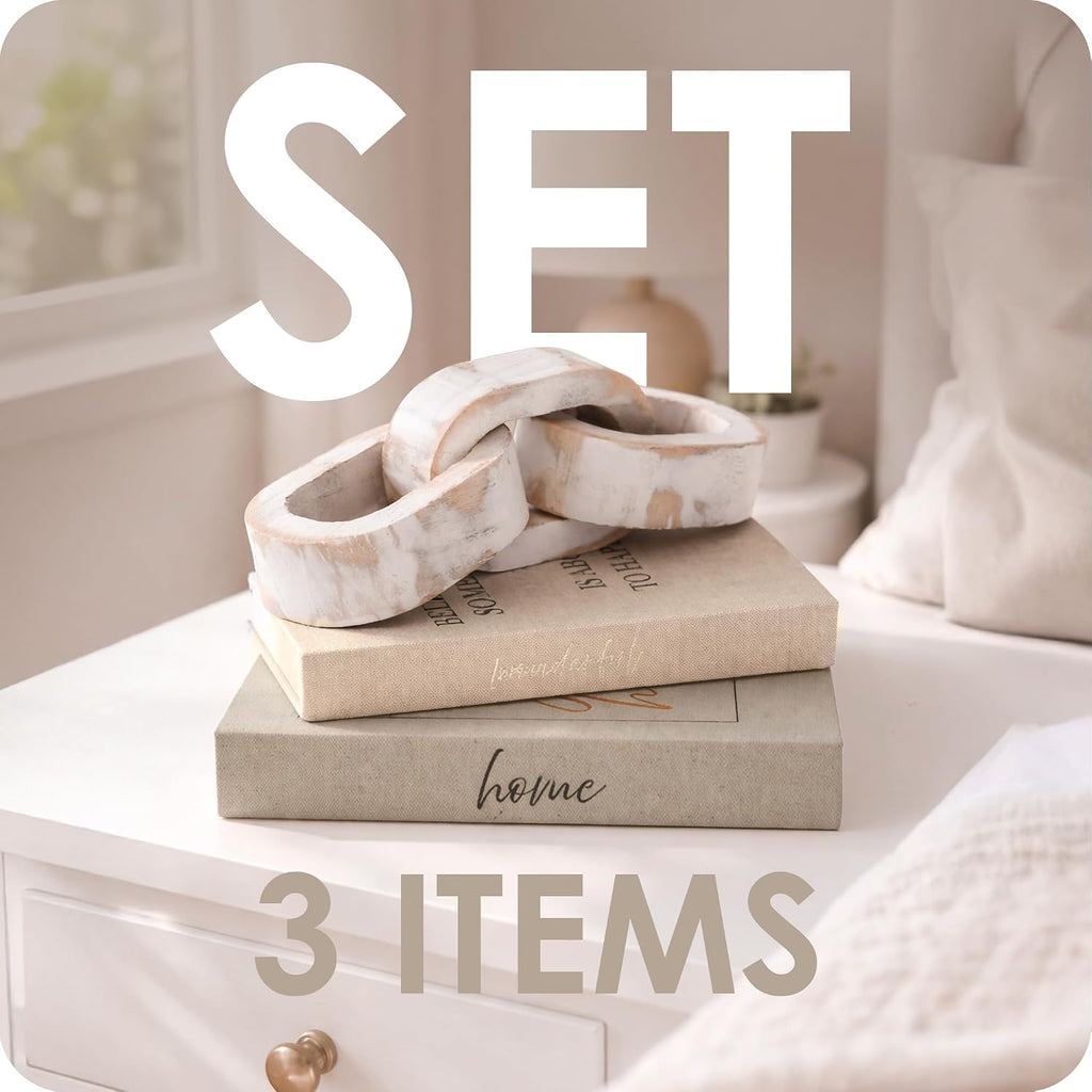 Modern Decorative Books Set of 2 Premium Linen Hardcover Faux Book Box with Reliable Magnetic Closure & Paulownia