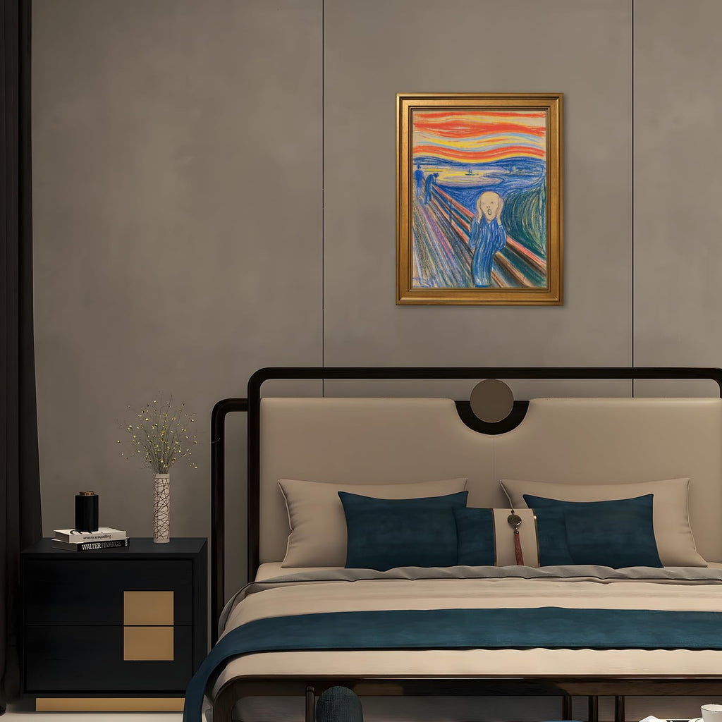 Gold Framed The Scream by Edvard Munch Abstract Poster Wall Art Vintage Classic Famous Oil Paintings Reproduction