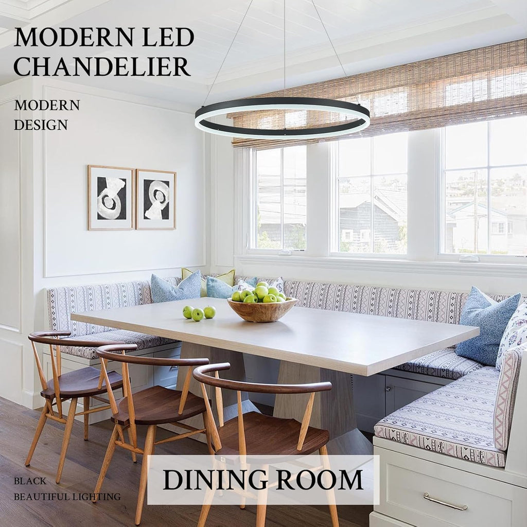 Modern LED Pendant Lighting Ring Chandelier Black Dimmable LED Chandelier 36W Adjustable Pendant Light Fixture