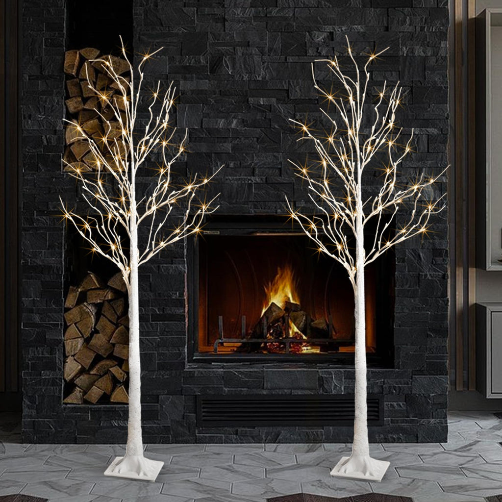 Birch Tree Lights, 2 Pack 6 Feet Prelit White Artificial Christmas Trees, Birch Tree with LED Lights, Twinkling Twig