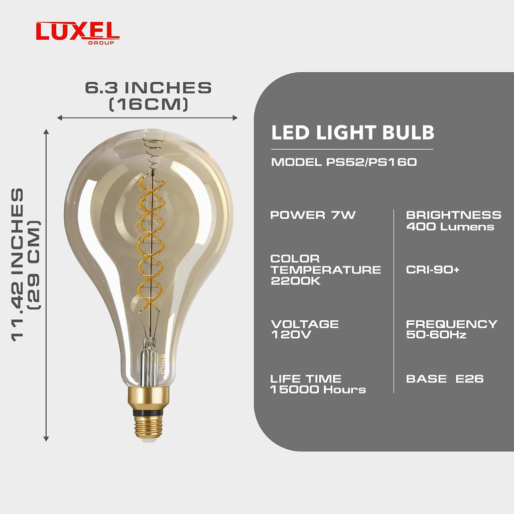 Oversized Edison LED Light Huge Bulb Vintage PS52(PS160) 7W Equivalent 40W