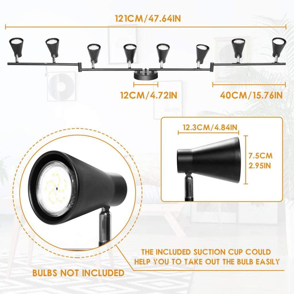 Flexible Track Lighting Fixture, Foldable Ceiling Spot Light with Adjustable 8 Light Heads, GU10 Track Light Kit