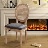 French Country Dining Chairs Set of 2, Farmhouse Rattan Dining Chairs with Round Back and Wood Legs for Kitchen or Bedroom, Deep Grey