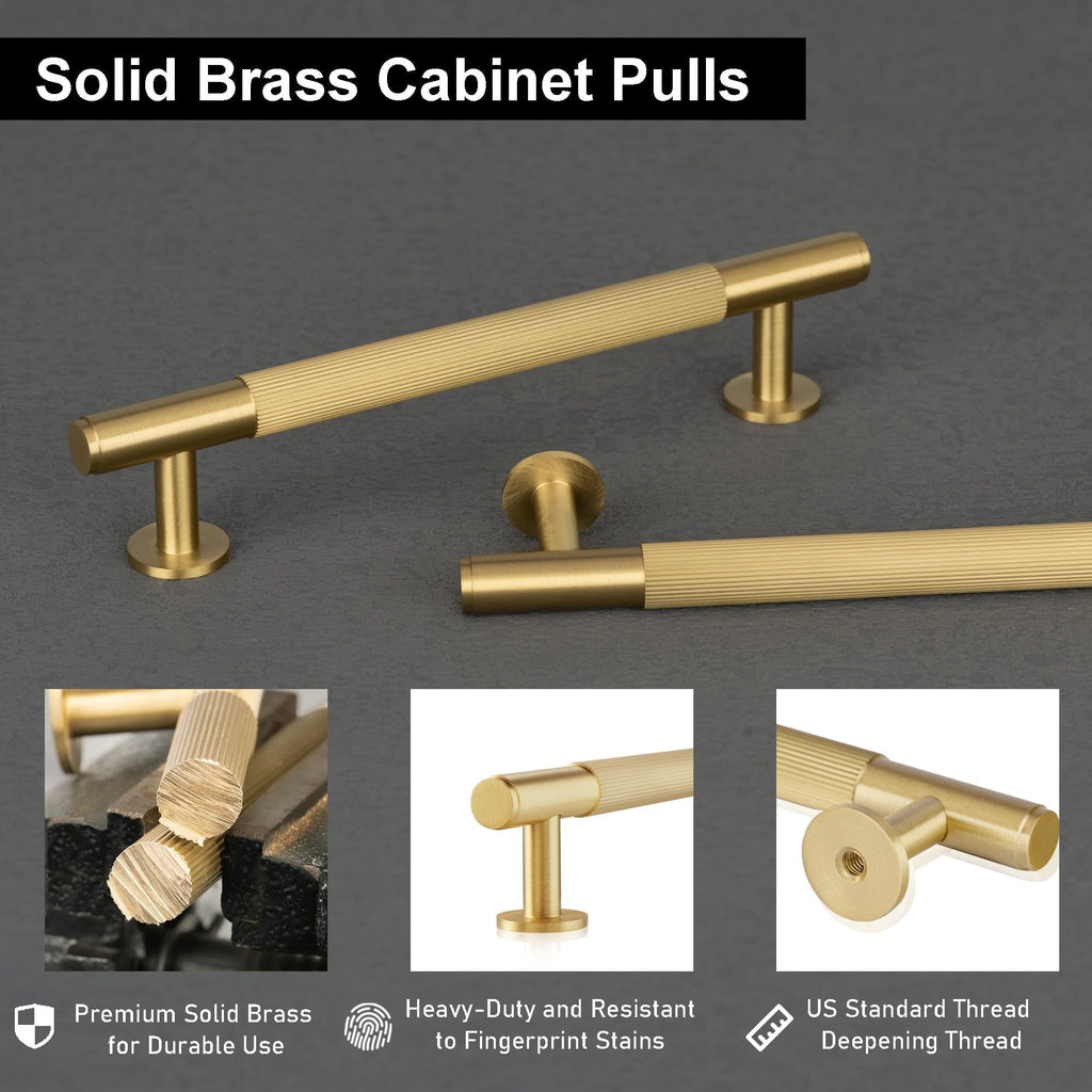 Solid Brass Cabinet Pulls, 6-1/4-Inch Hole Center Handles