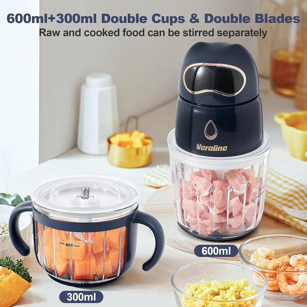 Food Maker, Puree Blender Set with 600ml & 300ml Glass Bowls