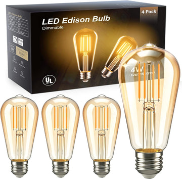 Vintage Edison LED Light Bulbs, 40W Equivalent E26 Dimmable, 4 Pack