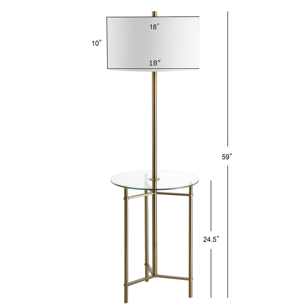 Chuck 59" Metal and Glass Side Table Floor Lamp, Brass Gold