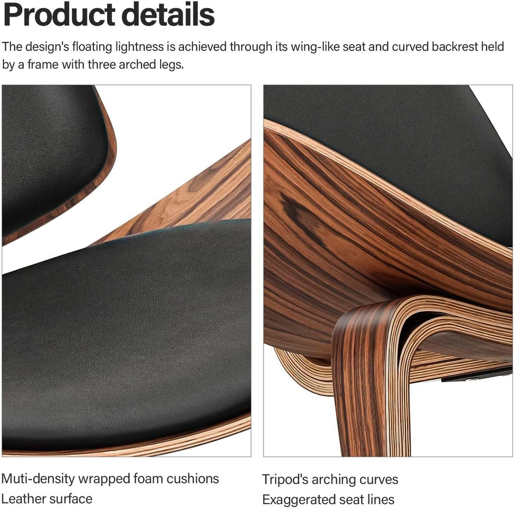 Mid Century Modern Shell Lounge Chair in Palisander & PU Leather