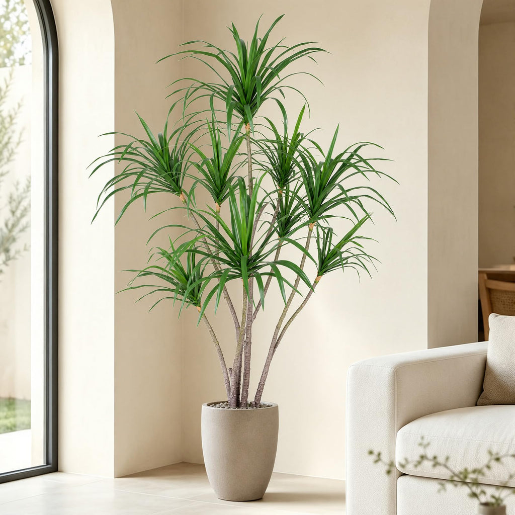 5ft Artificial Dracaena Marginata Tree with 261 Lifelike Leaves & 9 Heads, Tall Large Faux Tropical Yucca Plant Fake