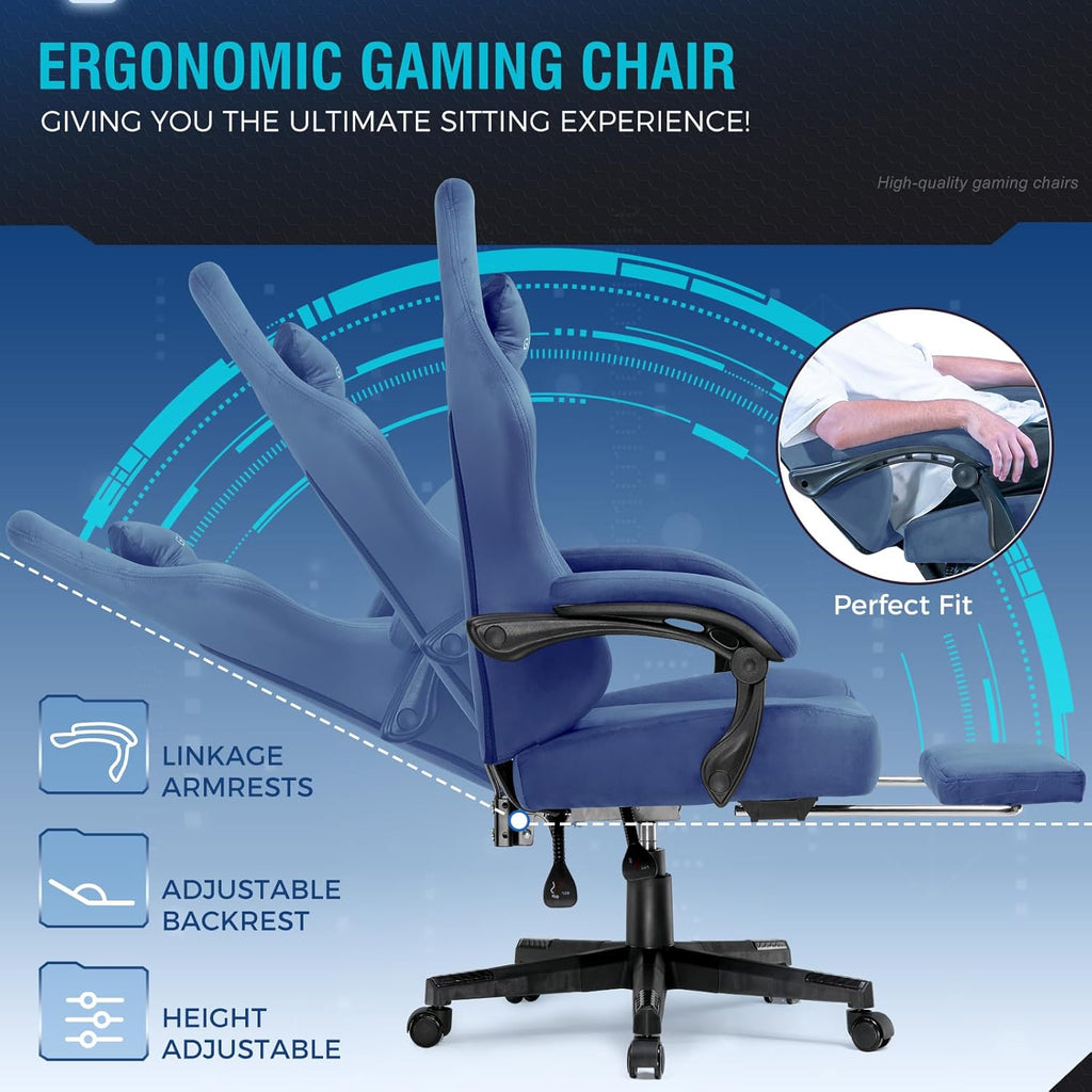 Gaming Chair Fabric with Pocket Spring Cushion, Big and Tall Gamings Chairs 350LBS High Back Computer Chair with