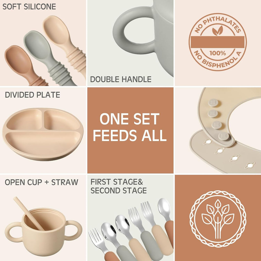 24 Pack Silicone Baby Feeding Set Baby LED Weaning Set, Neutral