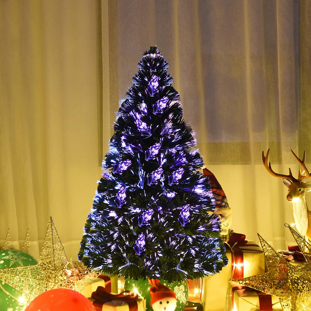 4ft Pre-Lit Fiber Optic Christmas Tree, Artificial Lighted Xmas Full Tree with 125 Branch Tips, Colorful Lighting