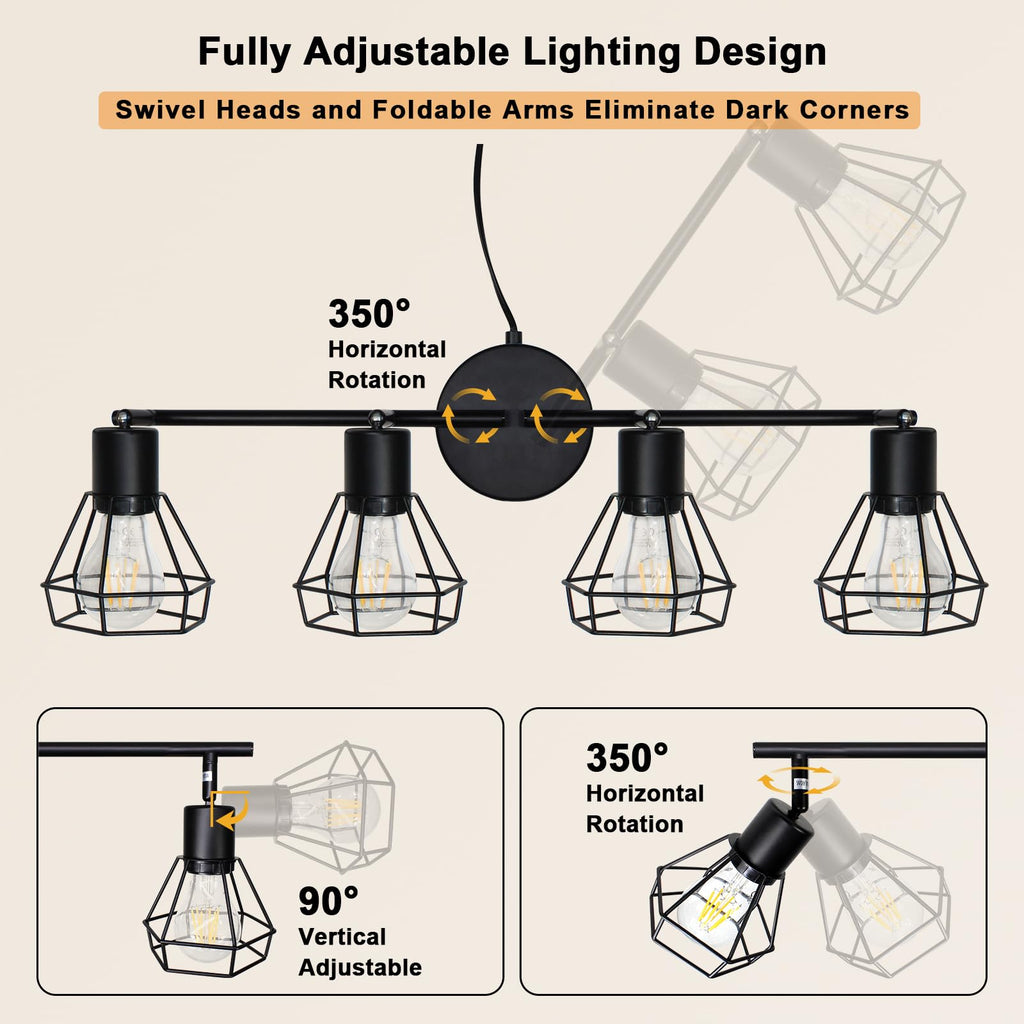 Plug in 4-Light Track Lighting Fixtures Ceiling Adjustable, Black