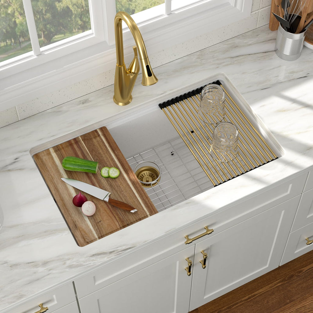 30 Inch White Undermount Kitchen Sink Workstation - White Granite Composite Undermount Kitchen Sinks Quartz Classic