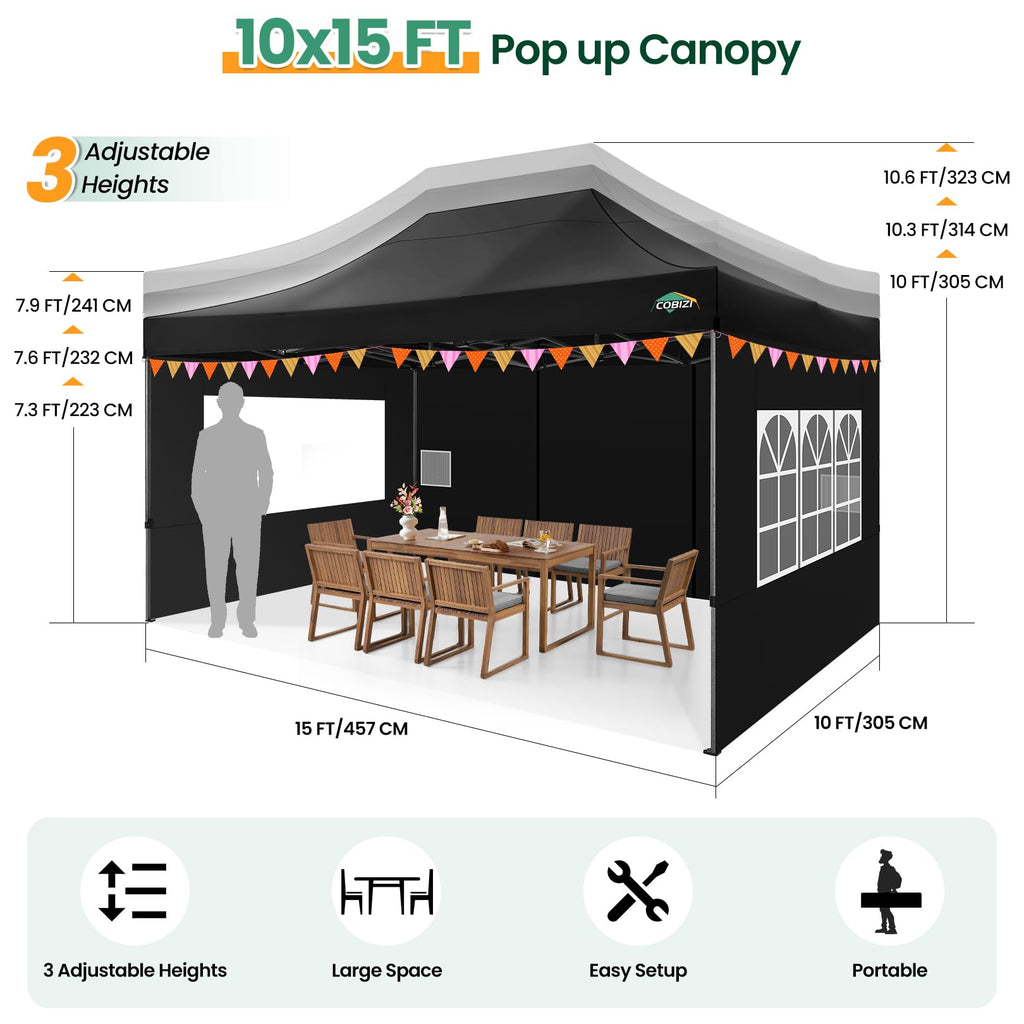 10x15 Heavy Duty Pop Up Canopy Tent with Sidewalls, Easy Up Canopy
