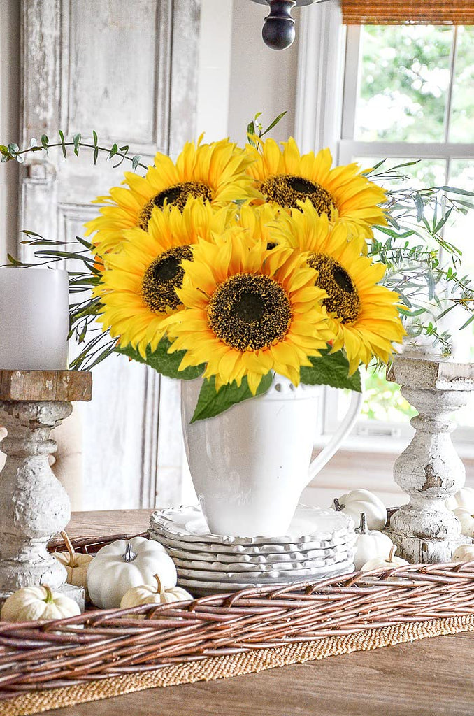 Large Sunflowers Artificial Flowers 8" Full Bloom Long Stem Artificial Sunflower 33" Tall Sun Flowers Giant Silk