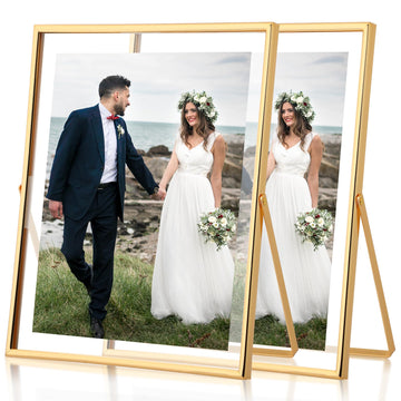 Metal Floating Picture Frames Set of 2, 8x10 with Tempered Glass