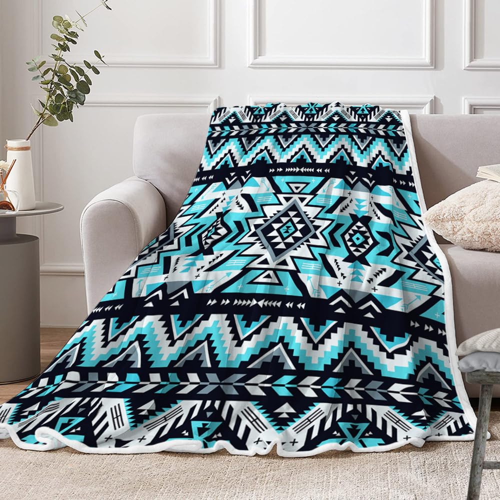 Southwestern Throw Blankets, Tribal Aztec Soft Cozy Flannel American Native Ethnic Geometric Mexican Western Boho
