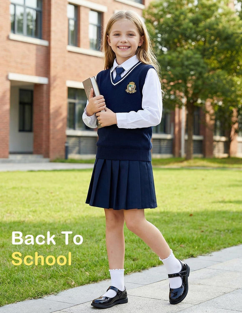 6 Pairs Girls Socks Ruffle Cotton School Uniform Kids Ankle Crew