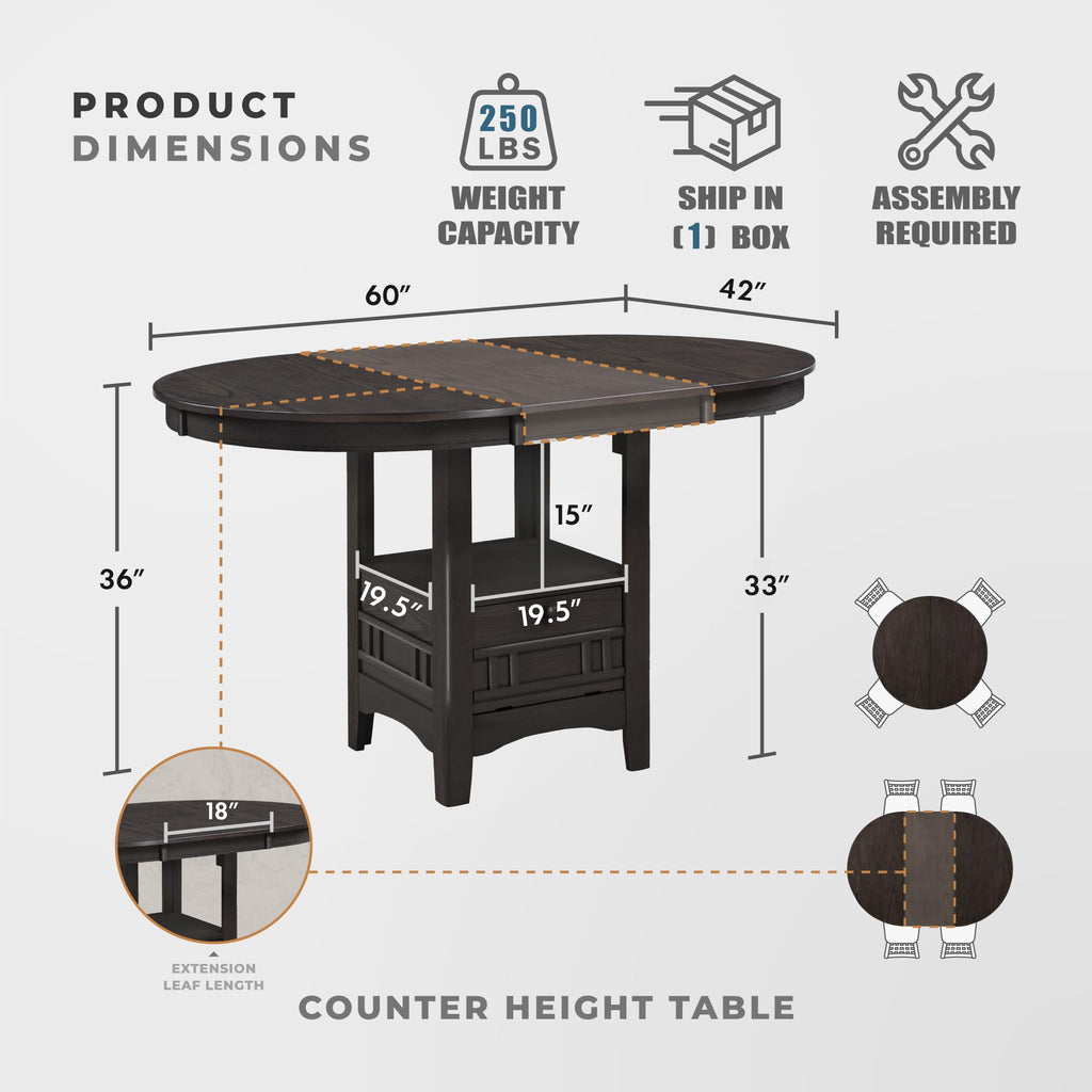 Meyer 5 Piece Counter Height Dining Table Set, Extendable Counter Height Dining Room Set for 4, Including 1 Round