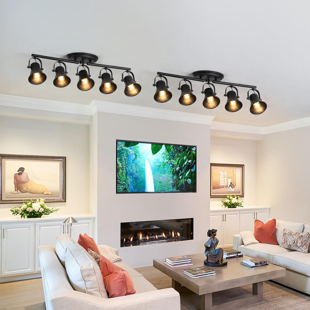 Track Lighting Kit,Black Semi Flush Mount Ceiling Light with 5 Rotatable Light Heads,Modern Accent Lighting