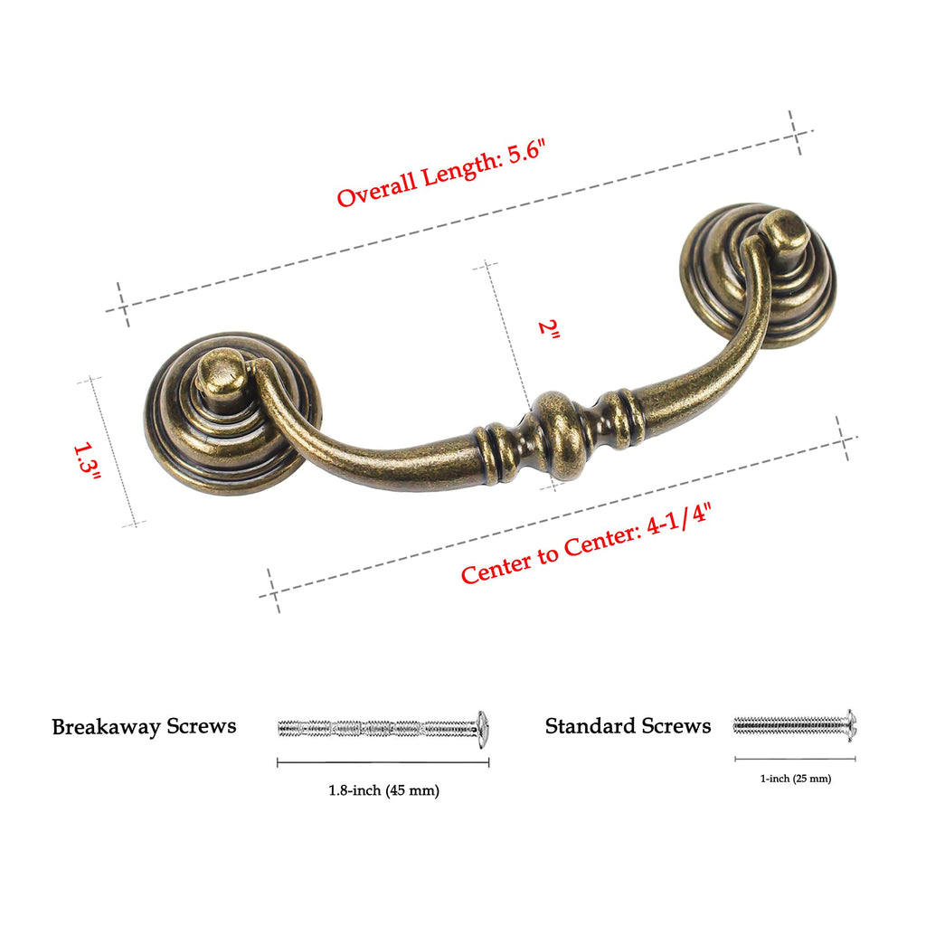4 PCS Antique Brass Metal Drop Bail Pulls,4-1/4" Center to Center