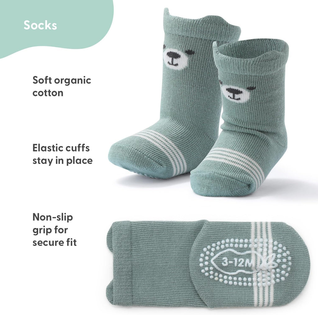Organic Baby Unisex Socks Set of Non-Slip Grip Soft Cotton & Toddler Socks - Neutral