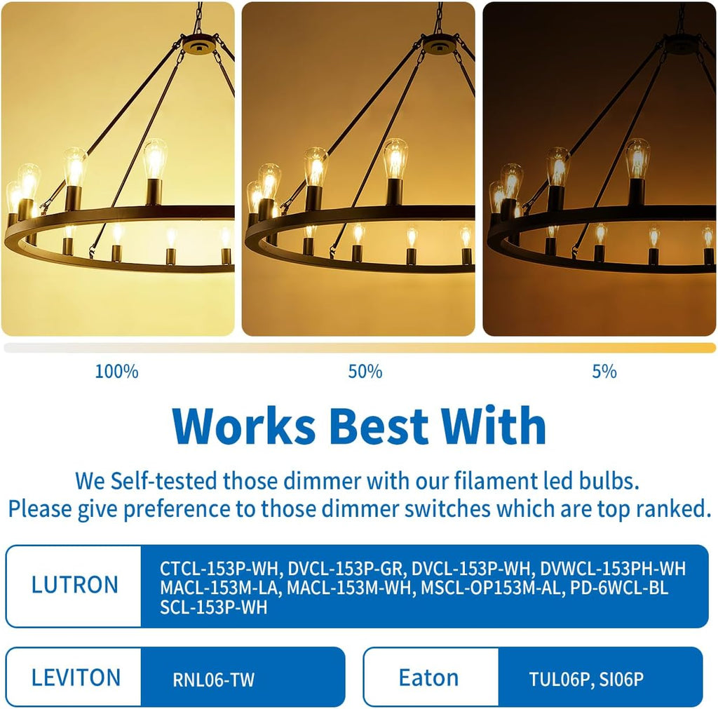 Vintage Edison LED Bulbs Dimmable, 60W Equivalent, 2700K Warm White
