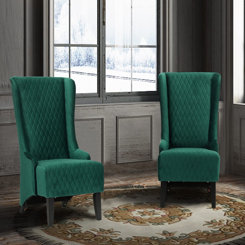 Velvet Modern Wingback Accent Chair, Green, Comfortable Fabric Covering, 20.5"W x 18.9"D x 46"H