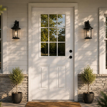 36'' x 80'' White Fiberglass Entry Door with Glass, Front Door with White Vinyl Frame and Brickmould, Left Inswing