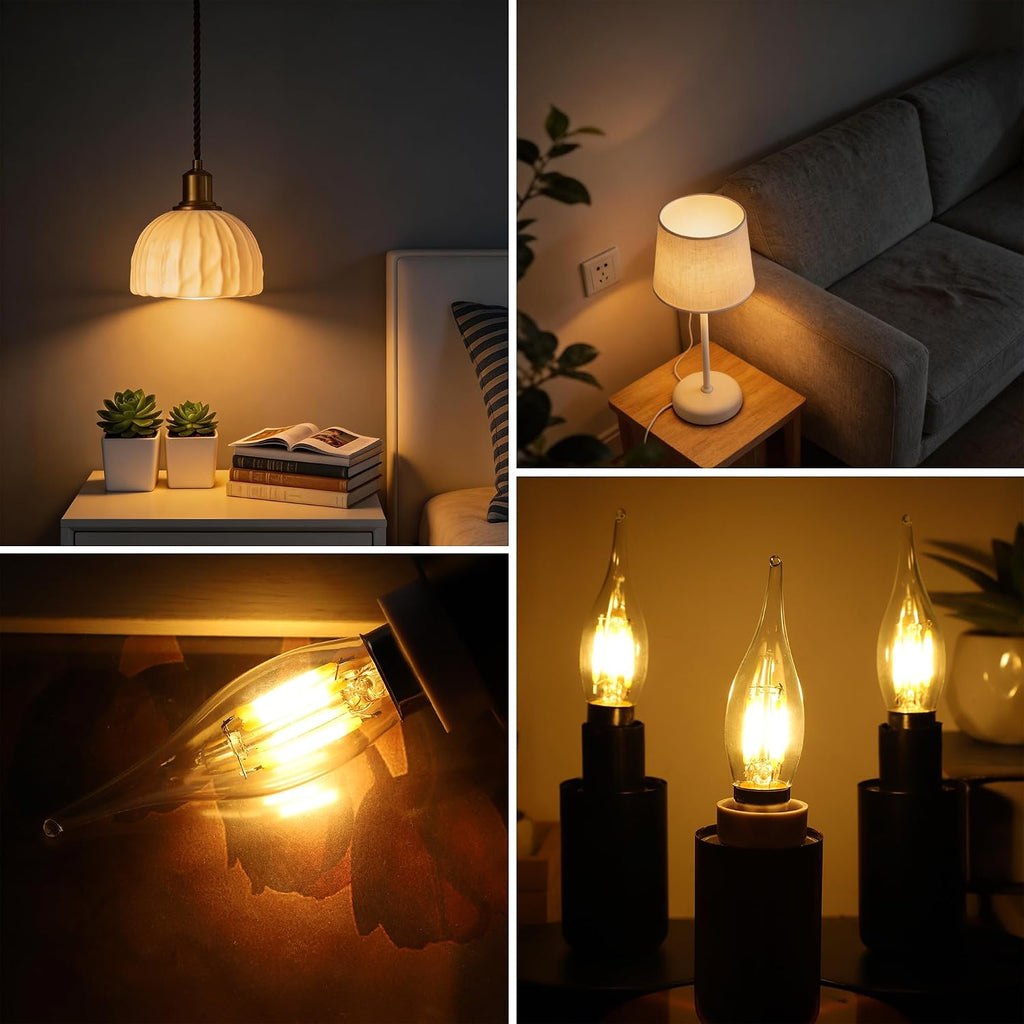 E12 25 Watt Candelabra LED Flame Light Bulbs,2W 2700K Warm White 200LM