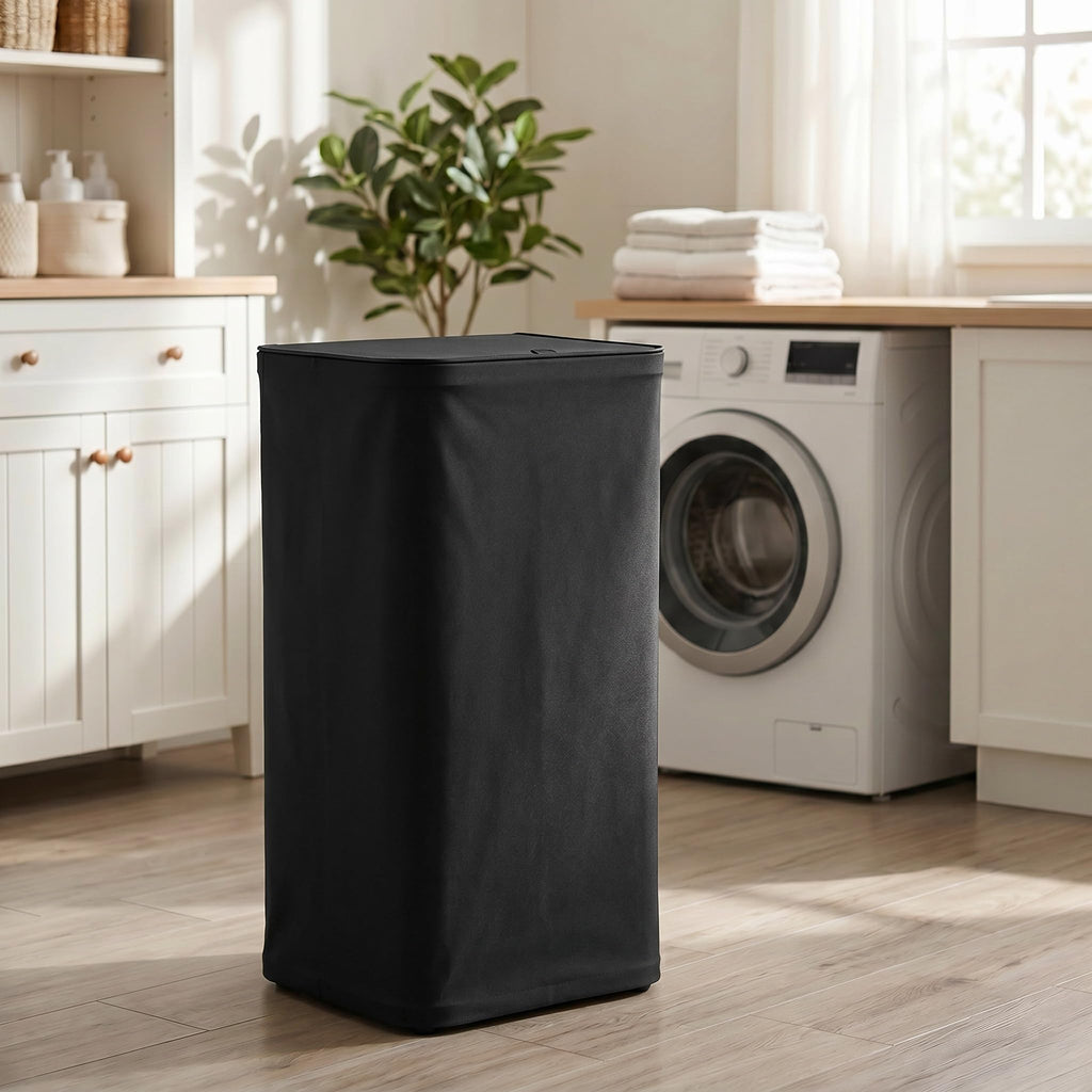 100L Laundry basket Hamper with Lid & Removable Mesh Bag, Black