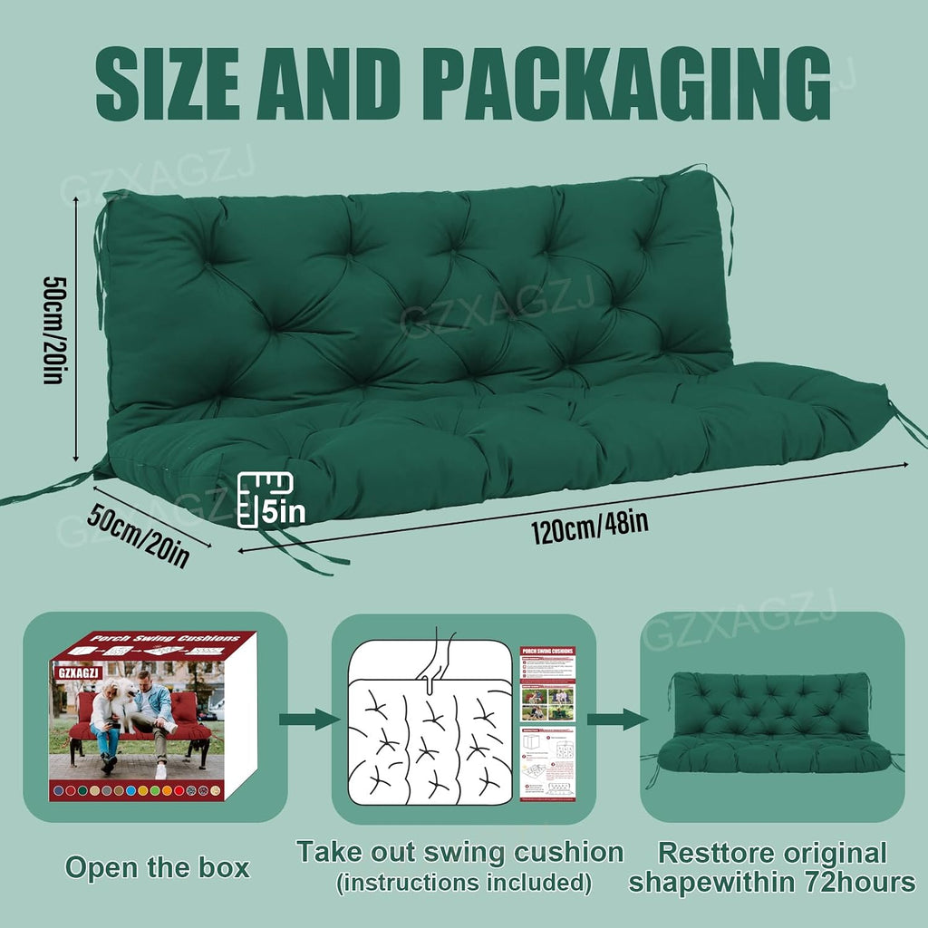 Outdoor Swing Cushions 48 inch Waterproof Porch Swing Cushions 2-3 Seater Replacement with Backrest and Ties Swing